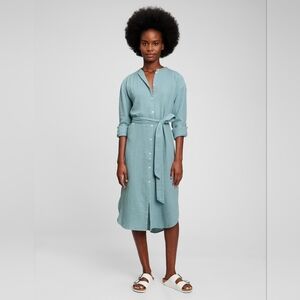 Crinkle Gauze Button-Front Dress from GAP, Mineral Blue, size L